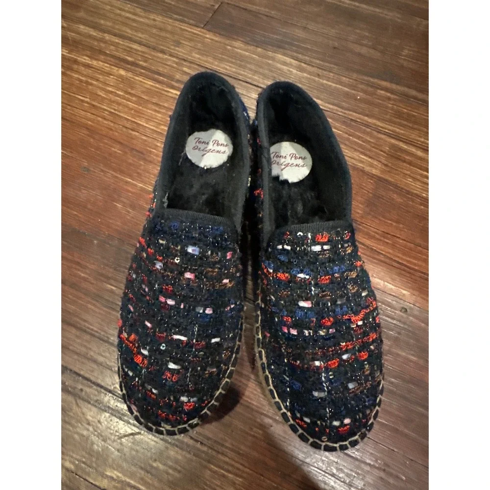 Toni Pons Origens Tweed Espadrille Loafers Navy Red Platform Spain Size 35 boho